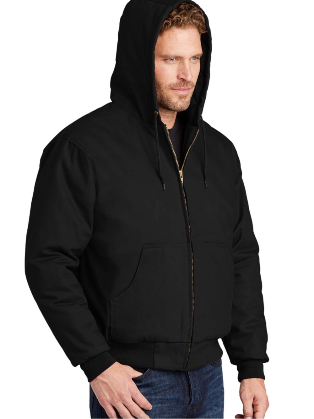 EUC! CAT Cornerstone Black Duck Cloth Hooded Work Chore Jacket J763H